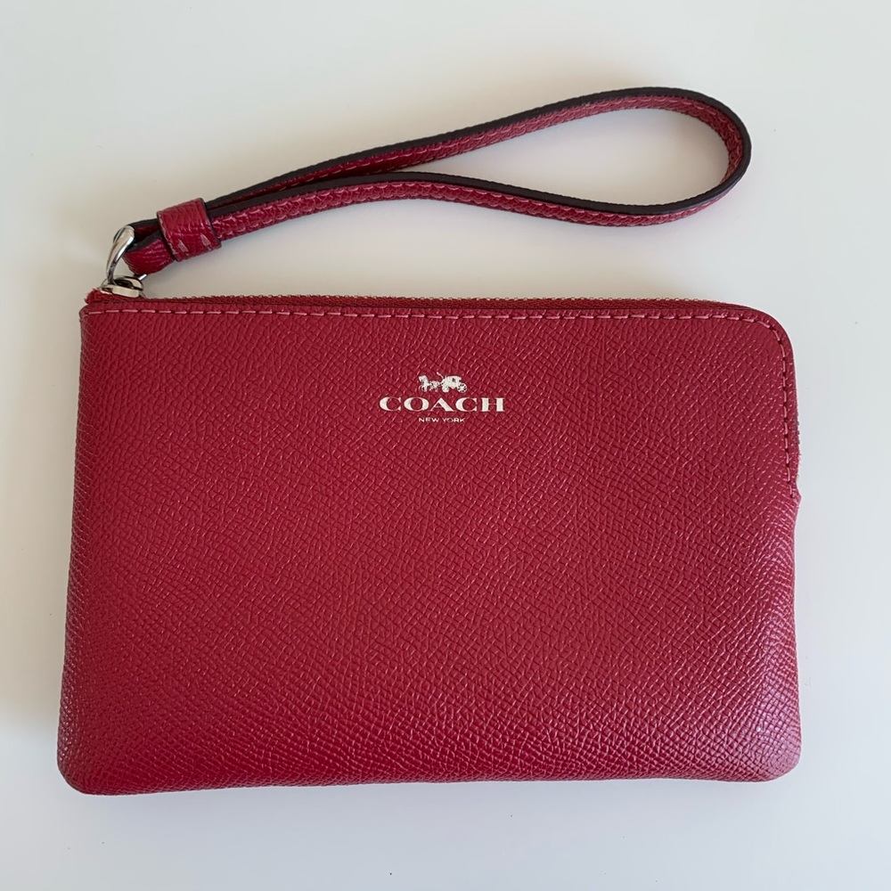 Coach Dark Pink Corner Zip Wristlet